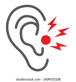 Ear Pain Line Icon, Body And Painful, Ear Ache Sign, Vector Graphics, A Linear Pattern On A White Background, Eps 10.