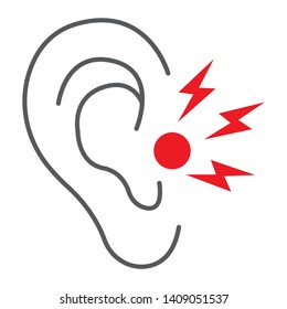 Ear Pain Thin Line Icon, Body And Painful, Ear Ache Sign, Vector Graphics, A Linear Pattern On A White Background, Eps 10.