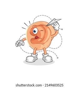 ear with paper plane character. cartoon mascot vector