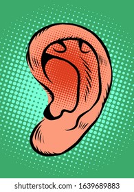 ear part of the body, hearing sounds. Comic caricature por art retro vector illustration