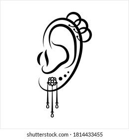 Ear Piercing Icon, Creating An Opening To Wear Jewelry In Ear Vector Art Illustration