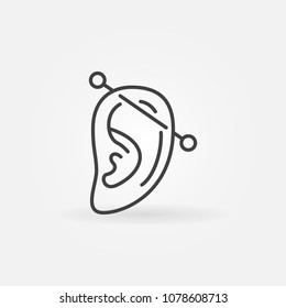 Ear piercing outline icon. Vector human ear with piercing simple linear sign