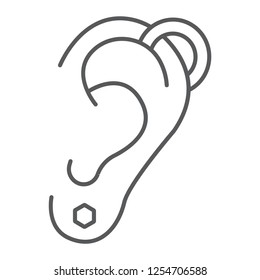 Ear piercing thin line icon, jewelry and accessory, pierced ear sign, vector graphics, a linear pattern on a white background, eps 10.