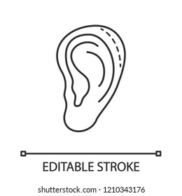 Ear plastic surgery linear icon. Otoplasty. Thin line illustration. Ear reshaping and reconstruction. Facial rejuvenation. Contour symbol. Vector isolated outline drawing. Editable stroke