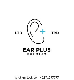 Ear plus Hearing healthcare clinic Logo Vector hearing icon line outline vector sign. Human ear organ linear and full pictogram. Symbol, logo illustration