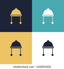 Ear Pompom Winter Hat Four Color Minimalist Icon Logo Set in Elegant Color