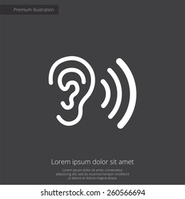 ear premium illustration icon, isolated, white on dark background, with text elements 