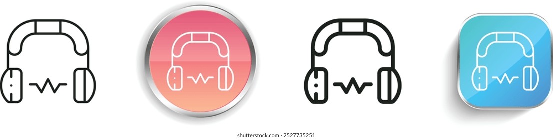 Icono de protección del oído. Diseño de estilo lineal delgado, regular y de Botón aislado sobre fondo blanco