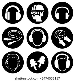 Ear Protection Set Symbol Sign, Vector Illustration, Isolated On White Background Label. EPS10