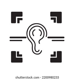 Ear recognition scan listen icon | Black Vector illustration |