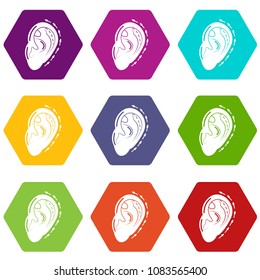 Ear reduction icons 9 set coloful isolated on white for web