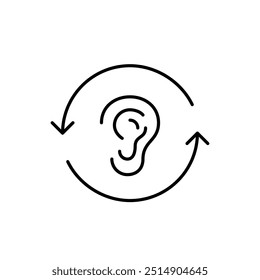 Ear in refresh arrows. Audio replay, settings renewal. Pixel perfect vector icon
