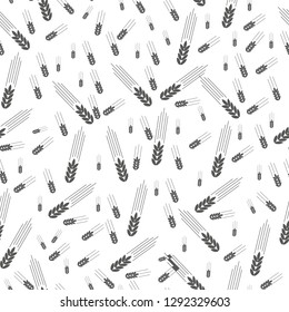 Ear seamless pattern brown color on white background for decoration natural product store, bakery market, organic shop, nature firm, ecology company, garden, farming, forest. Vector Illustration