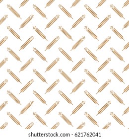 Ear seamless pattern brown color on white background for decoration organic market, bakery shop, natural product store, nature firm, ecology company, garden, farming, forest. Vector Illustration