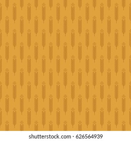 Ear seamless pattern with wheat on brown background for decoration organic market, bakery shop, natural product store, nature firm, ecology company, garden, farming, forest. Vector Illustration