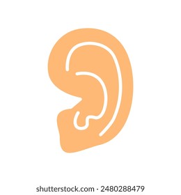 Ear set icon. Human ear, hearing, anatomy, outer ear, auditory system, sound perception, medical illustration.