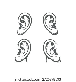 Oreja. Conjunto de iconos vectoriales que muestran orejas humanas en la vista de perfil.