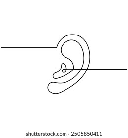 Ear  single line art, continuous one line drawing of  Isolated outline vector art 
