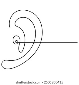 Ear  single line art, continuous one line drawing of  Isolated outline vector art 
