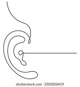 Ear  single line art, continuous one line drawing of  Isolated outline vector art 
