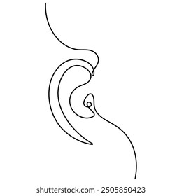 Ear  single line art, continuous one line drawing of  Isolated outline vector art 
