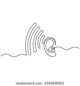 Ear  single line art, continuous one line drawing of  Isolated outline vector art 
