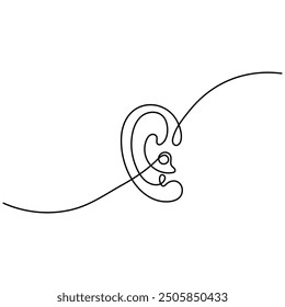 Ear  single line art, continuous one line drawing of  Isolated outline vector art 
