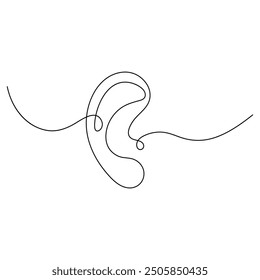 Ear  single line art, continuous one line drawing of  Isolated outline vector art 
