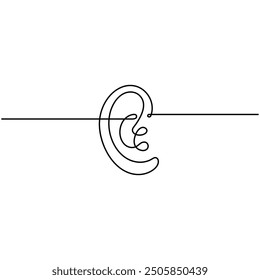 Ear  single line art, continuous one line drawing of  Isolated outline vector art 
