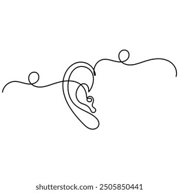 Ear  single line art, continuous one line drawing of  Isolated outline vector art 
