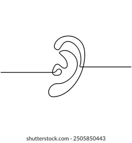 Ear  single line art, continuous one line drawing of  Isolated outline vector art 
