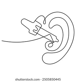 Ear  single line art, continuous one line drawing of  Isolated outline vector art 
