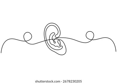 Ear single one line art continuous one line drawing of ear isolated outline vector