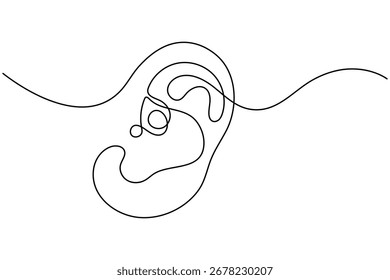 Ear single one line art continuous one line drawing of ear isolated outline vector
