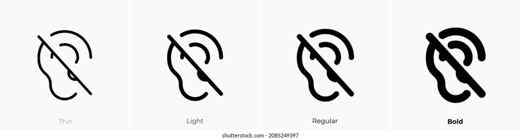 ear slash icon. Thin, Light Regular And Bold style design isolated on white background