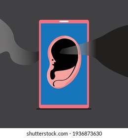 Ear in smartphone. social media concept - vector
