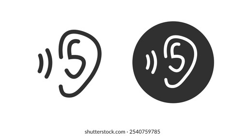 Ear sound hear icon, listen sound sign symbol vector simple pictogram graphic illustration set, stroke line outline deafness noise logo shape silhouette image clip art