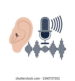 ear with sound wave and microphone