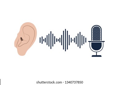 ear with sound wave and microphone