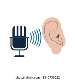 ear with sound wave and microphone