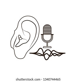 ear with sound wave and microphone