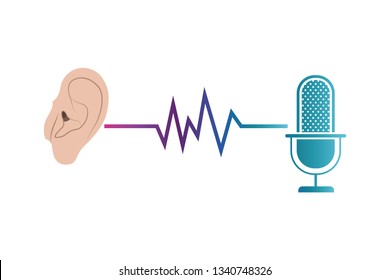ear with sound wave and microphone