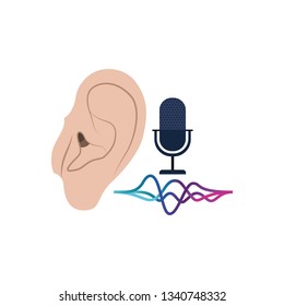 ear with sound wave and microphone