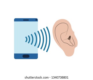 ear with sound wave and smartphone