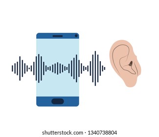 ear with sound wave and smartphone