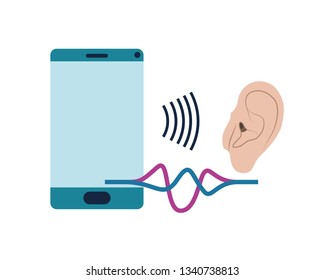 ear with sound wave and smartphone