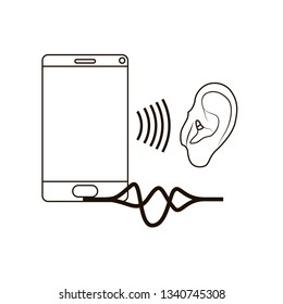 ear with sound wave and smartphone