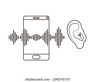 ear with sound wave and smartphone