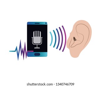 ear with sound wave and smartphone