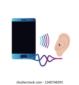 ear with sound wave and smartphone